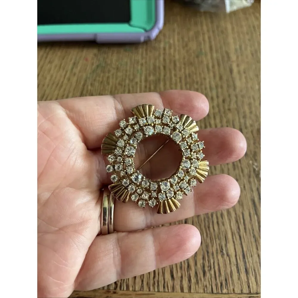 Lot Of 3 Vintage Brooch Pins Crystal Rhinestone Estate Jewelry